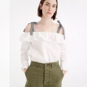 JCrew Cold Shoulder Poplin shirt with grosgrain ties Sz  XS